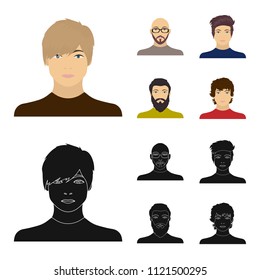 The face of a Bald man with glasses and a beard, a bearded man, the appearance of a guy with a hairdo. Face and appearance set collection icons in cartoon,black style vector symbol stock illustration