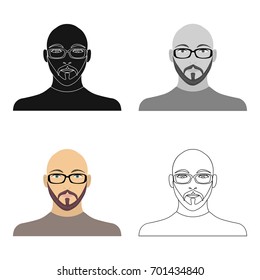The face of a bald man with glasses, with a beard and mustache. The face of a man single icon in cartoon style vector symbol stock illustration web.