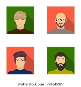The face of a Bald man with glasses and a beard, a bearded man, the appearance of a guy with a hairdo. Face and appearance set collection icons in flat style vector symbol stock illustration web.