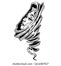 FACE IN BANNER DRAWING STYLE VECTOR DESIGN