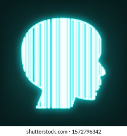 Face Barcode sign. Cyan neon icon in the dark. Bluring. Luminescence. Illustration.