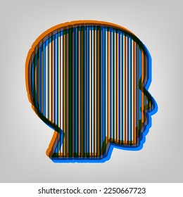 Signo de código de barras facial. Icono marcado en colores naranja, azul y lavanda antigua en fondo gris. Ilustración.