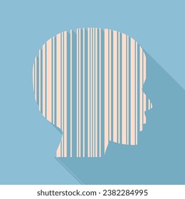 Face Barcode sign. Unbleached silk Icon with very long shadow at dark sky blue background. Illustration.