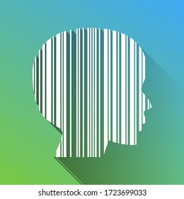 Face Barcode sign. White Icon with gray dropped limitless shadow on green to blue background. Illustration.