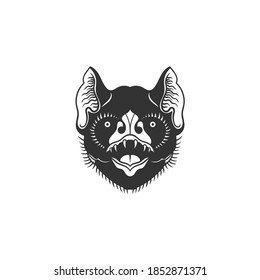 The face of a bat. Can be used as a sketch of a tattoo.