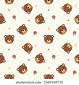 Face bear cartoon so cute. On lollipop background. Pattern seamless vector illustration. 
