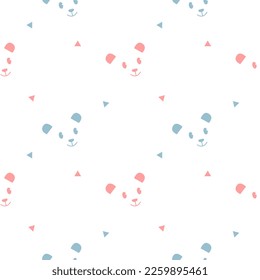 Face bear pink and blue color. Cartoon so cute. On triangle white background. Pattern seamless vector illustration.
