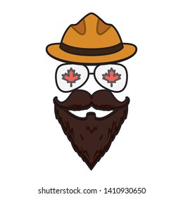 face beard mustache glasses maple leaf hat happy canada day vector illustration