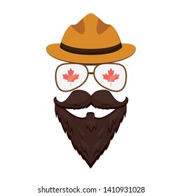face beard mustache glasses maple leaf hat happy canada day vector illustration