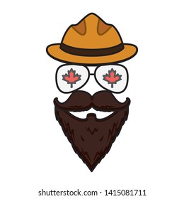 face beard mustache glasses maple leaf hat happy canada day vector illustration