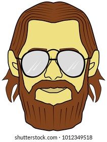 the face of a bearded man with glasses