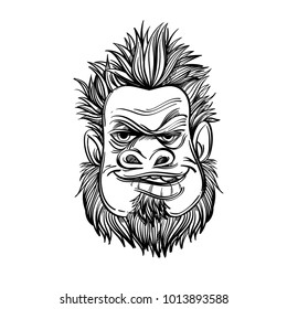 Face of a bearded man. Outline vector illustration isolated on white background for tattoos, printing on T-shirt and more.