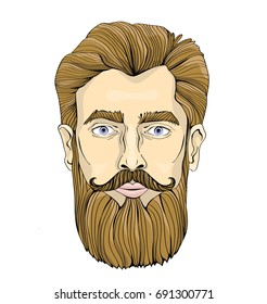 The face of a bearded man. Vector portrait illustration, isolated on white background.