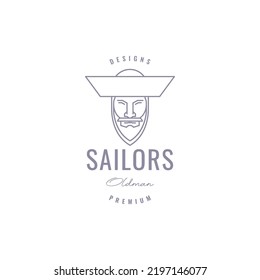 face bearded old man sailor logo design