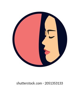 The face of a beautiful girl with closed eyes in profile on a round badge, logo.