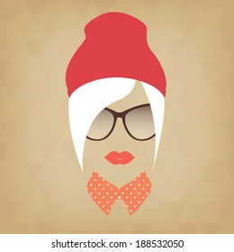 Face of a beautiful girl hipster. Hipster girl. Vintage hipster background. Print for your T-shirts.