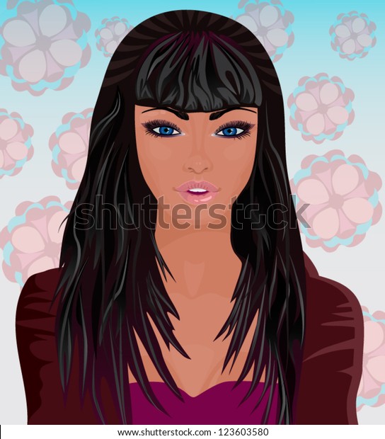 Face Beautiful Girl Long Black Hair Stock Vector Royalty