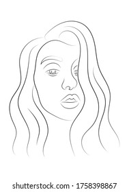 The face of a beautiful girl. Portrait of a woman in line art style. Freehand drawing young woman. Vector illustration isolated on a white background.