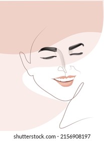 
Face of a beautiful girl smiling while her eyes closed in art line way