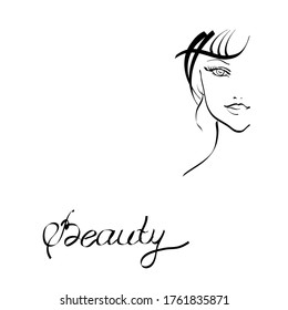 la cara de una chica hermosa. ilustración vectorial con líneas de contorno en un fondo blanco. imagen para salones de belleza. Spa. silueta de la cabeza de una mujer. mira hacia abajo.