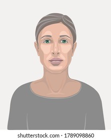 Face of a beautiful girl or woman without makeup, with clean skin, with short hair or hair laid back from the face. Isolated vector illustration. Flat color design for mobile applications and web des