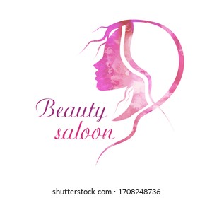 The face of a beautiful pink girl profil. Vector illustration