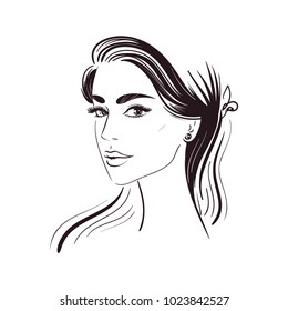 The face of a beautiful woman. Vector illustration. Logo.