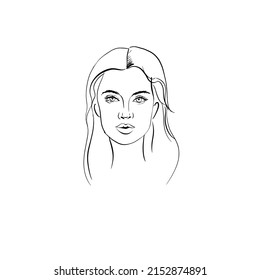 The face of a beautiful young girl. Vector sketch and watercolor