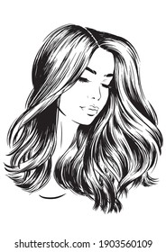 Face of beautiful young woman with long hair. fashion illustration