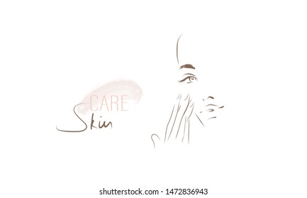 Face of beautiful young woman. Theme of beauty and skin care. Vector