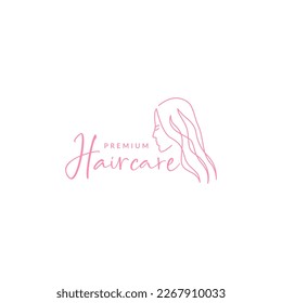 face beauty beautiful female women longest long hair care salon single line feminine logo design vector icon illustration