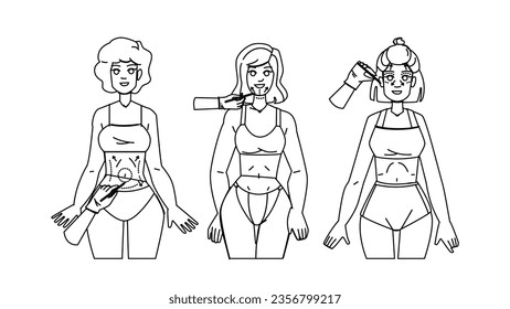 face belly surgery vector. mother kid, parent daughter, child home, family education, school learning face belly surgery character. people black line illustration