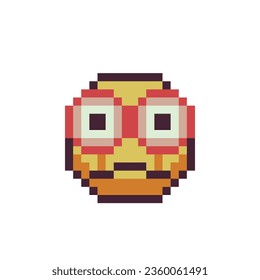 Face with big eyes bulging in surprise and horror, emoticon, pixel art icon, yellow face, cartoon character. 8-bit flat style. Isolated abstract colorful vector illustration.