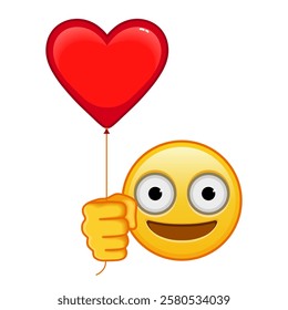 Face with big eyes with red heart baloon Large size of yellow emoji smile