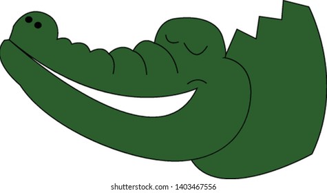 Una cara de un gran cocodrilo verde que está durmiendo, vectorial, dibujo de color o ilustración.