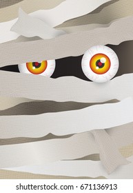 Mummy’s face with big vein eye. Vector illustration for Halloween festival.