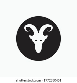 face billy goat isolated on black circle - goat, sheep, lamb logo emblem or button icon silhouette - mammal, animal vector icon