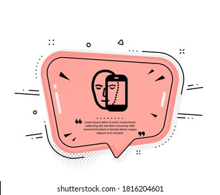 Gesichtsbiometrische Ikone. Angebotsblase. Gesichtserkennung durch Telefonzeichen. Kopf-Abtastsymbol. Anführungszeichen. Klassisches Gesicht, biometrische Ikone. Vektorgrafik