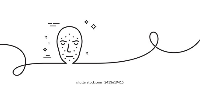 Face biometrics line icon. Continuous one line with curl. Facial recognition sign. Head scanning symbol. Face biometrics single outline ribbon. Loop curve pattern. Vector