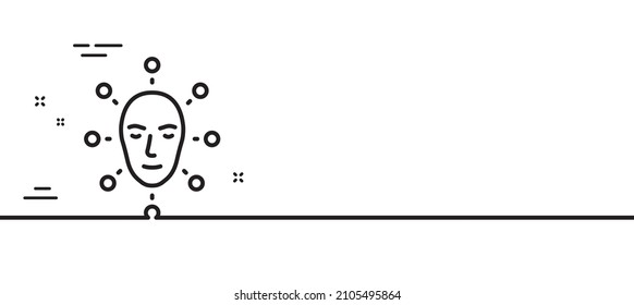 Face biometrics line icon. Facial recognition sign. Head scanning symbol. Minimal line illustration background. Face biometrics line icon pattern banner. White web template concept. Vector