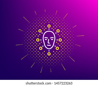 Face biometrics line icon. Halftone pattern. Facial recognition sign. Head scanning symbol. Gradient background. Face biometrics line icon. Yellow halftone pattern. Vector