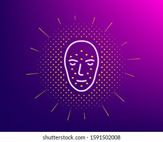 Face biometrics line icon. Halftone pattern. Facial recognition sign. Head scanning symbol. Gradient background. Face biometrics line icon. Yellow halftone pattern. Vector