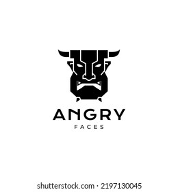 Face Black Angry Evil Horned Logo Design