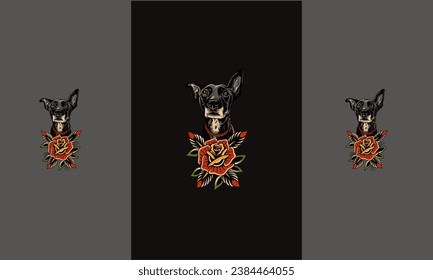 face black dog and flowers vector flat design
