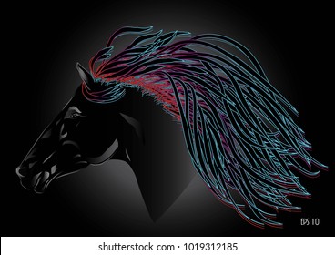 The face of black horse in black background graphic design in 3D vector, Eps 10 vector