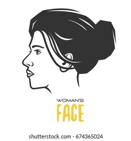 * Woman’s face. Black and white vector object.