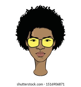 The face of a black woman with an afro