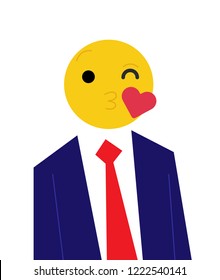 Face Blowing a Kiss Emoji head man. Vector illustration of a man with emoji face instead of head