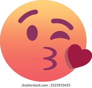 Rosto soprando um ícone emoji beijo. Cores modernas, elemento popular para mídias sociais e designs digitais. Emoticon, elemento isolado.