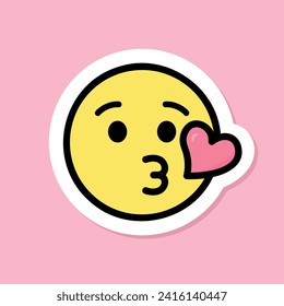 face blowing a kiss emoji sticker, cute sticker on pink background, vector design element svg